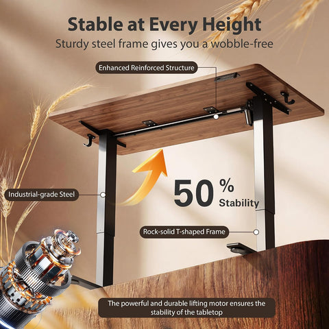 Cubiker Standing Desk, 48x24 Inches Sit Stand Home Office Desk, Electric Stand up Desk, Adjustable Desk with Splice Board, Black Frame/Black Walnut Top