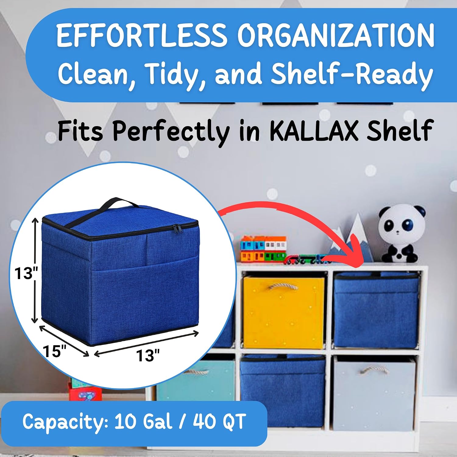 XL Toy Storage Organizer with Play Mat - Storage Bag/Box for Kids, Boys, Girls, Nursery, Playroom - Basket for Building Bricks/Blocks - Collapsible Fabric Cube Bin, 13"x13"x15"