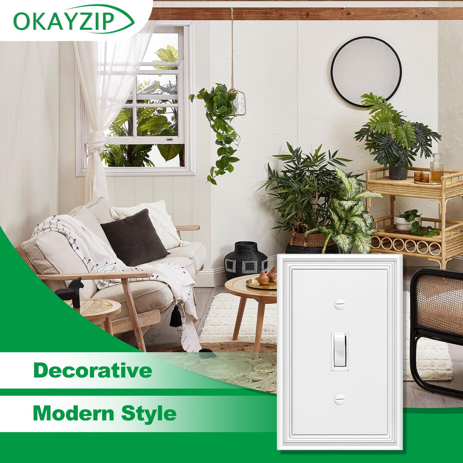 OKAYZIP White Decorative Single Toggle Light Switch Covers Wall Plate