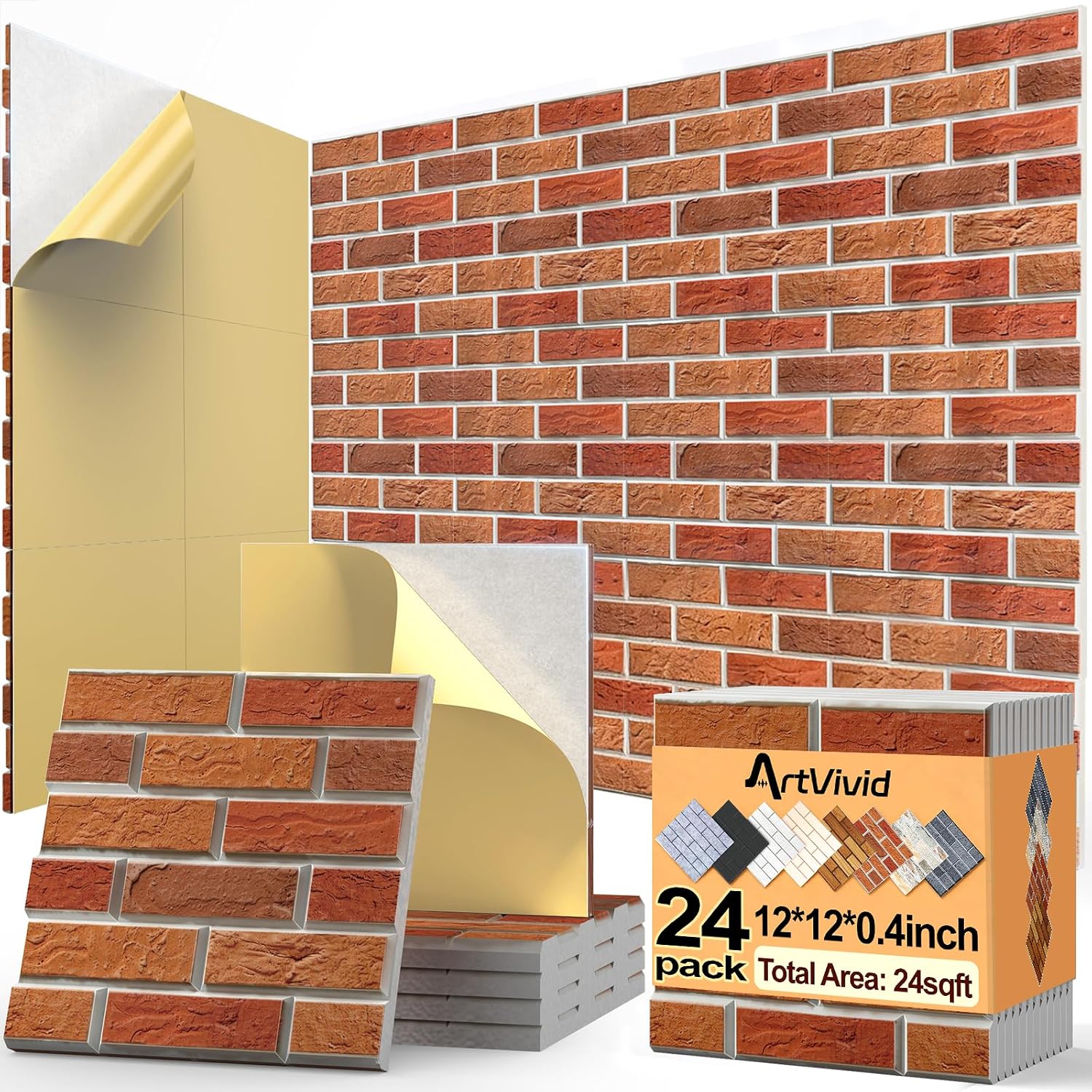 ArtVivid 24 Pack Acoustic Panels, Brick Sound Proof Foam Panels for Walls