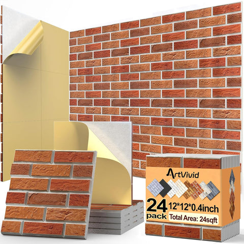 ArtVivid 24 Pack Acoustic Panels, Brick Sound Proof Foam Panels for Walls