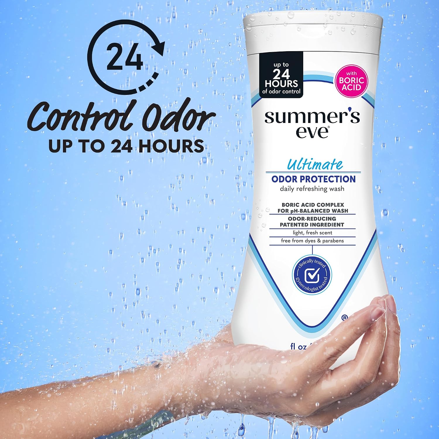 Summer's Eve Feminine Wash, Ultimate Odor Protection, Boric Acid, 15 Fl Oz