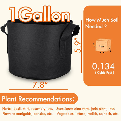 Gardzen 10-Pack 1 Gallon Grow Bags Fabric Pots with Heavy Duty Handles