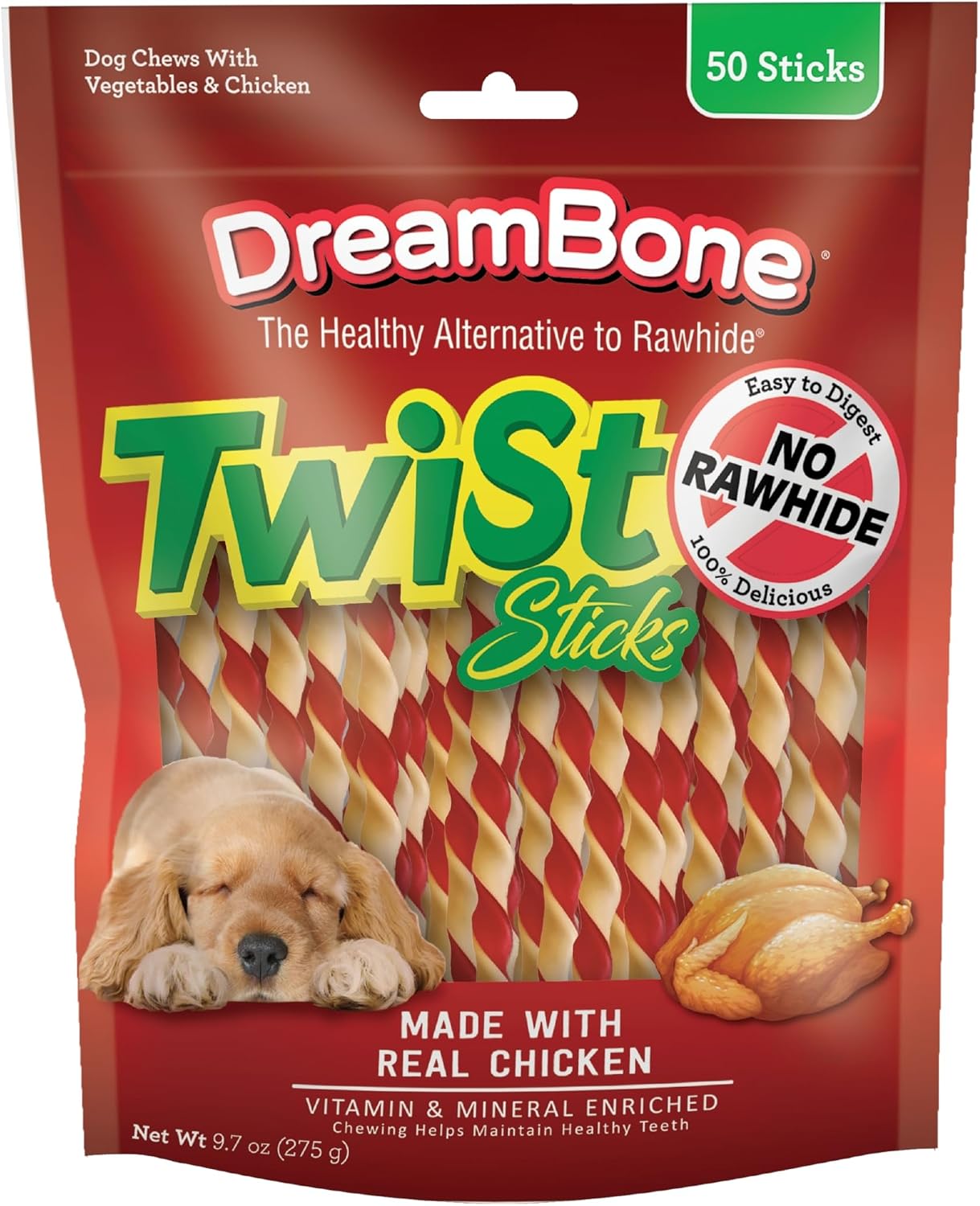 DreamBone Twist Stick Dog Treats Rawhide-Free Real Chicken, 50 Ct (24 Pack)