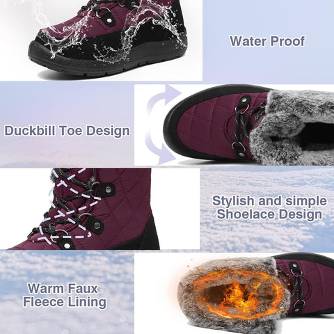 ZEENXIUYA Womens Snow Boots Comfortable Warm Fur Lined Winter Waterproof Flat Lace-Up Ankle Boots Outdoor Winter Booties