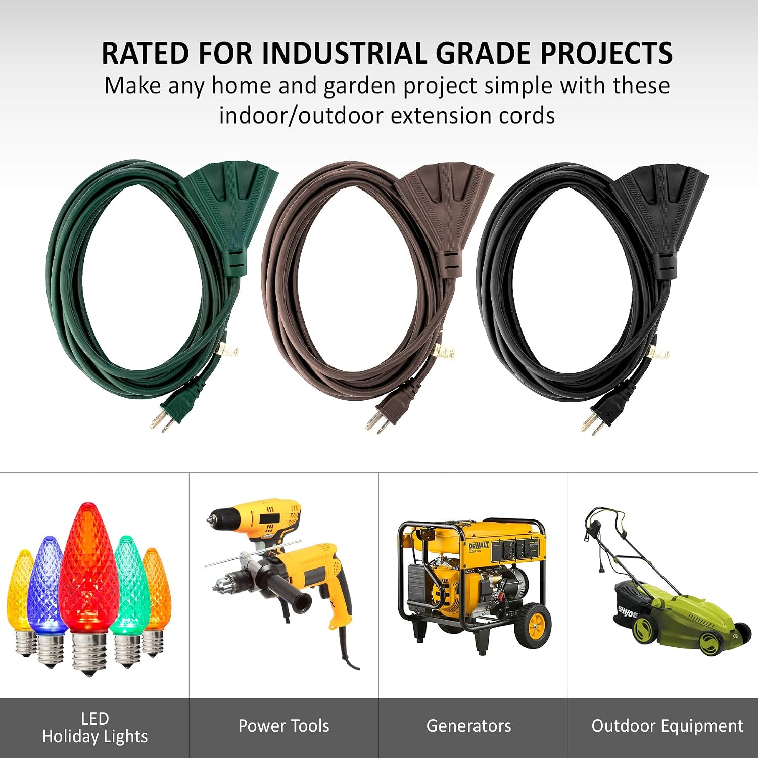 Holiday Lighting Outlet 25-Foot Green Extension Cord, 3-Prong Indoor & Outdoor Splitter, Perfect for Landscape Lighting