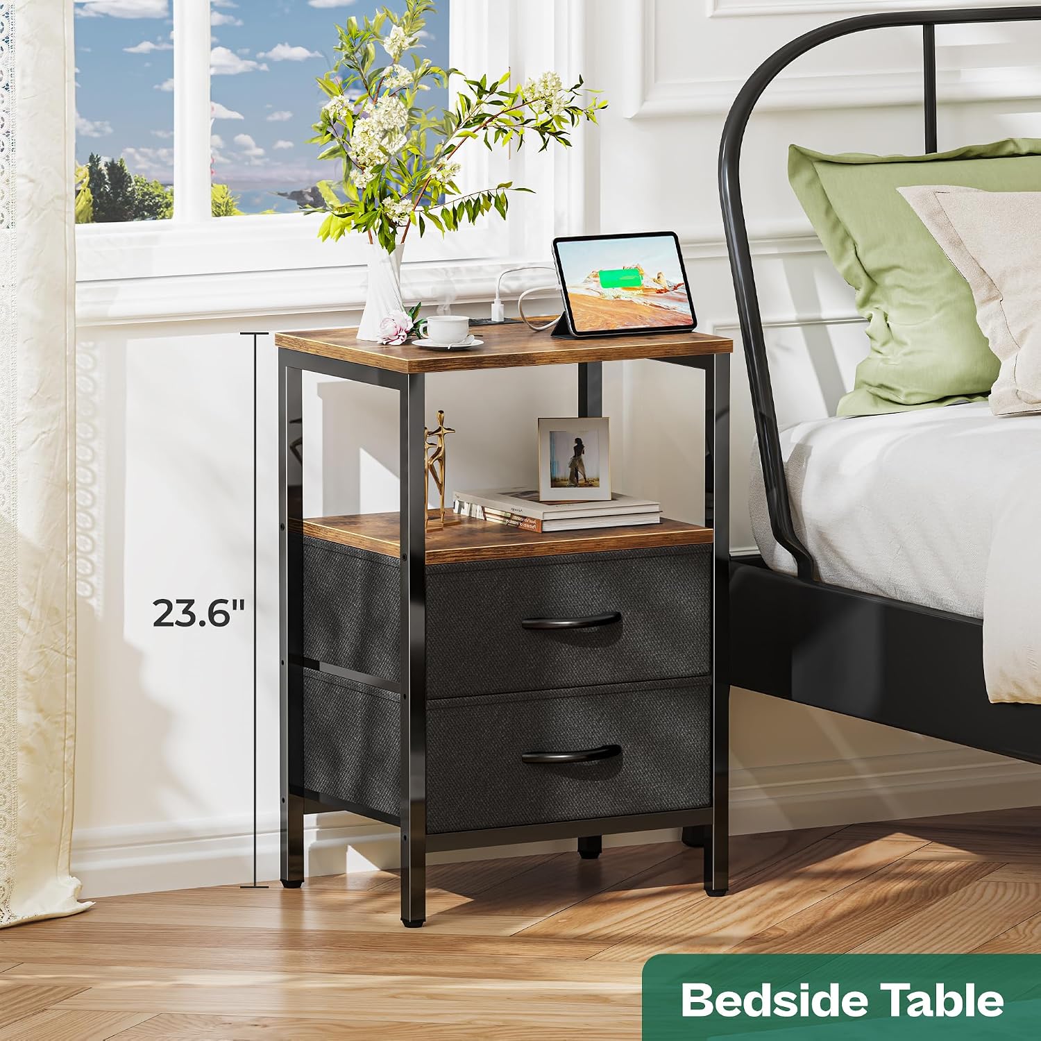 Huuger Nightstands Set of 2, End Tables with Charging Station, Side Table
