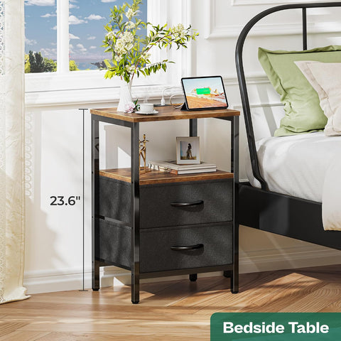 Huuger Nightstands Set of 2, End Tables with Charging Station, Side Table