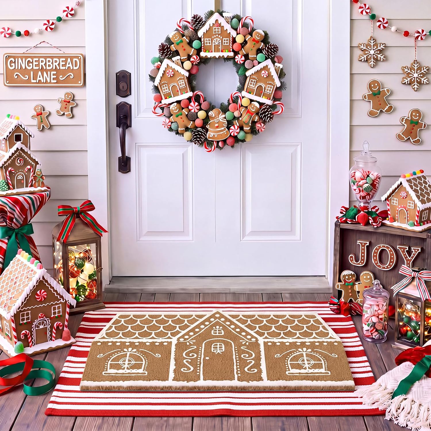 Moucuny 2 Pcs Christmas Doormat Outdoor, Gingerbread House, Non Slip