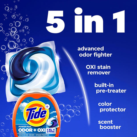 Tide Odor Defense + Oxi Laundry Detergent Pacs, Original Scent, 32 Count, Advanced Odor + Stain Fighter
