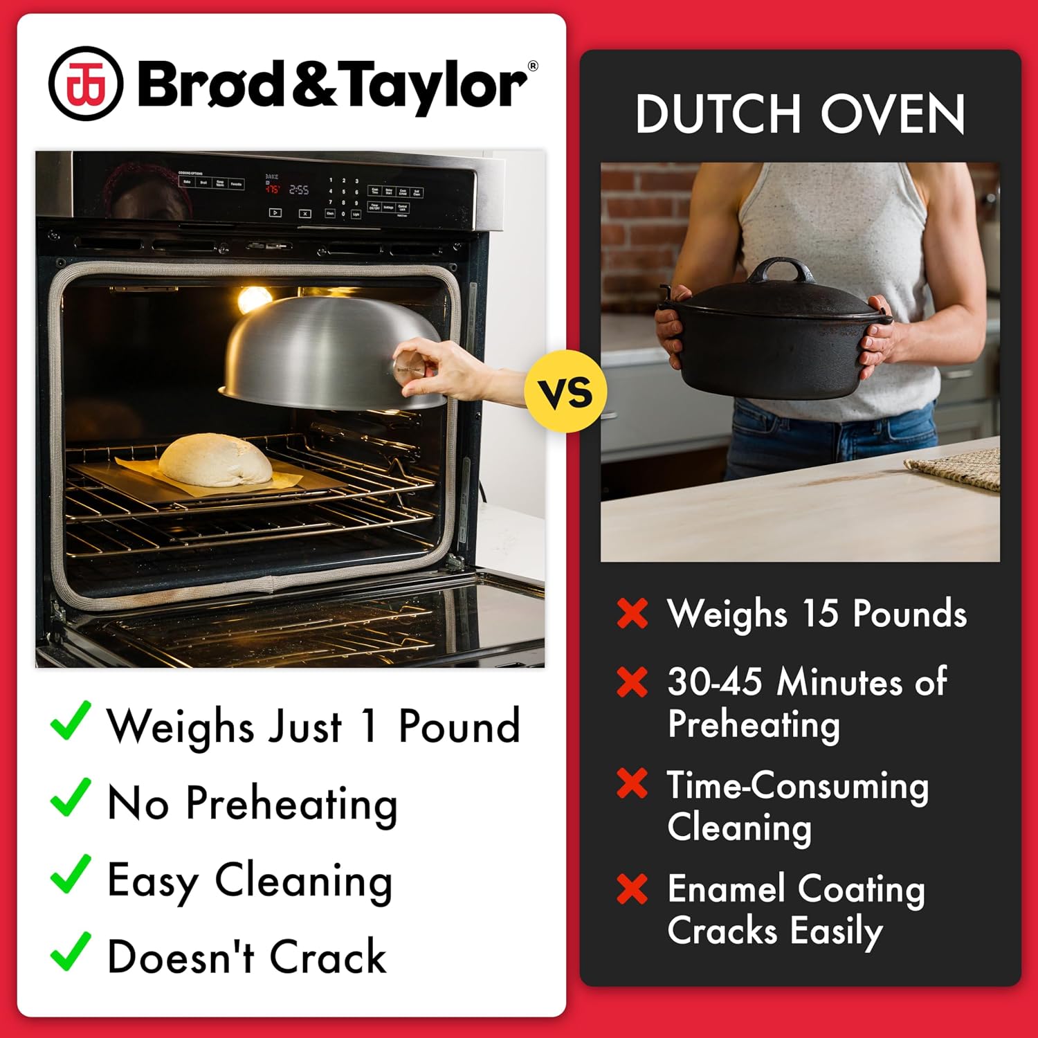 Brod & Taylor Ultralight Baking Shell for Sourdough Bread (Batard) – No Preheating Needed for Crispy Crust and Even Baking