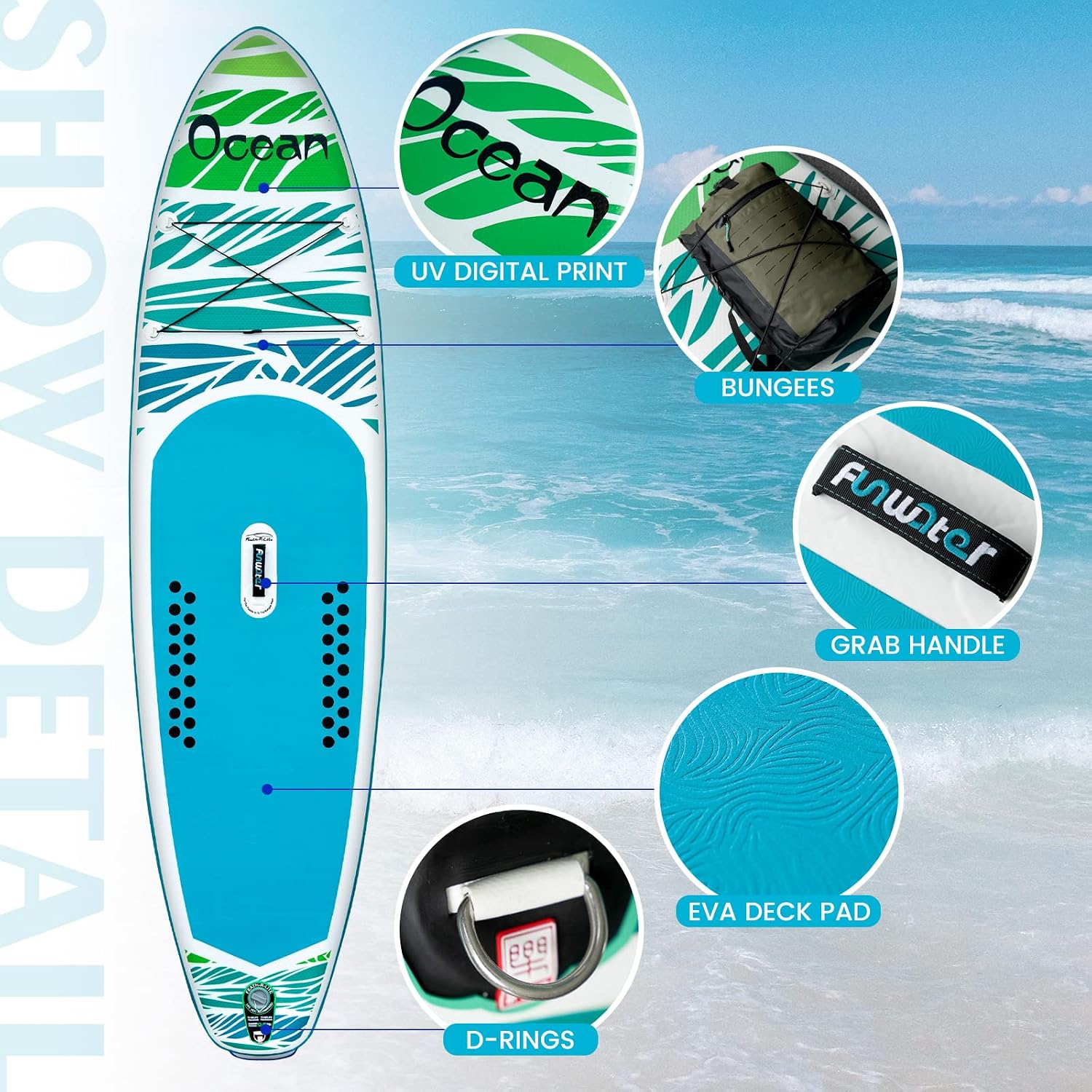 FEATH-R-LITE Inflatable Stand Up Paddle Board with Beginner SUP Accessories