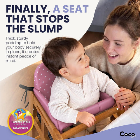 High Chair Insert & Shopping Cart Seat for Baby, Padded Seat Insert with Safety Buckle for Restaurant High Chairs, Grocery Carts, Foldable Portable, 4+ Months, Pink Dots