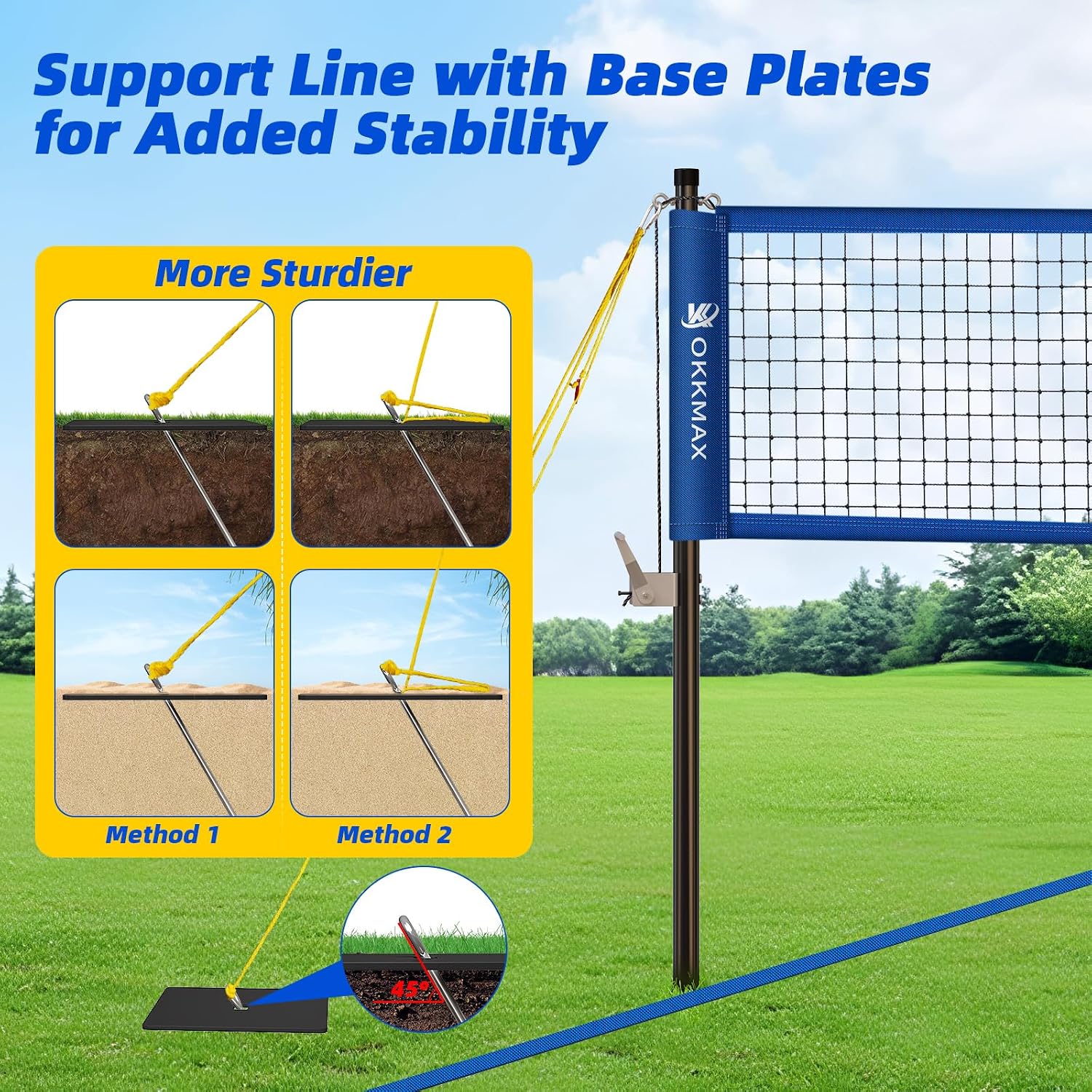 Professional Outdoor Volleyball Net Set with Adjustable Poles & Anti-Sag Design, Portable Volleyball Net Includes Beach Fixed Plate, Scoreboard, Boundary Line and Carry Bag for Backyard Beach Grass
