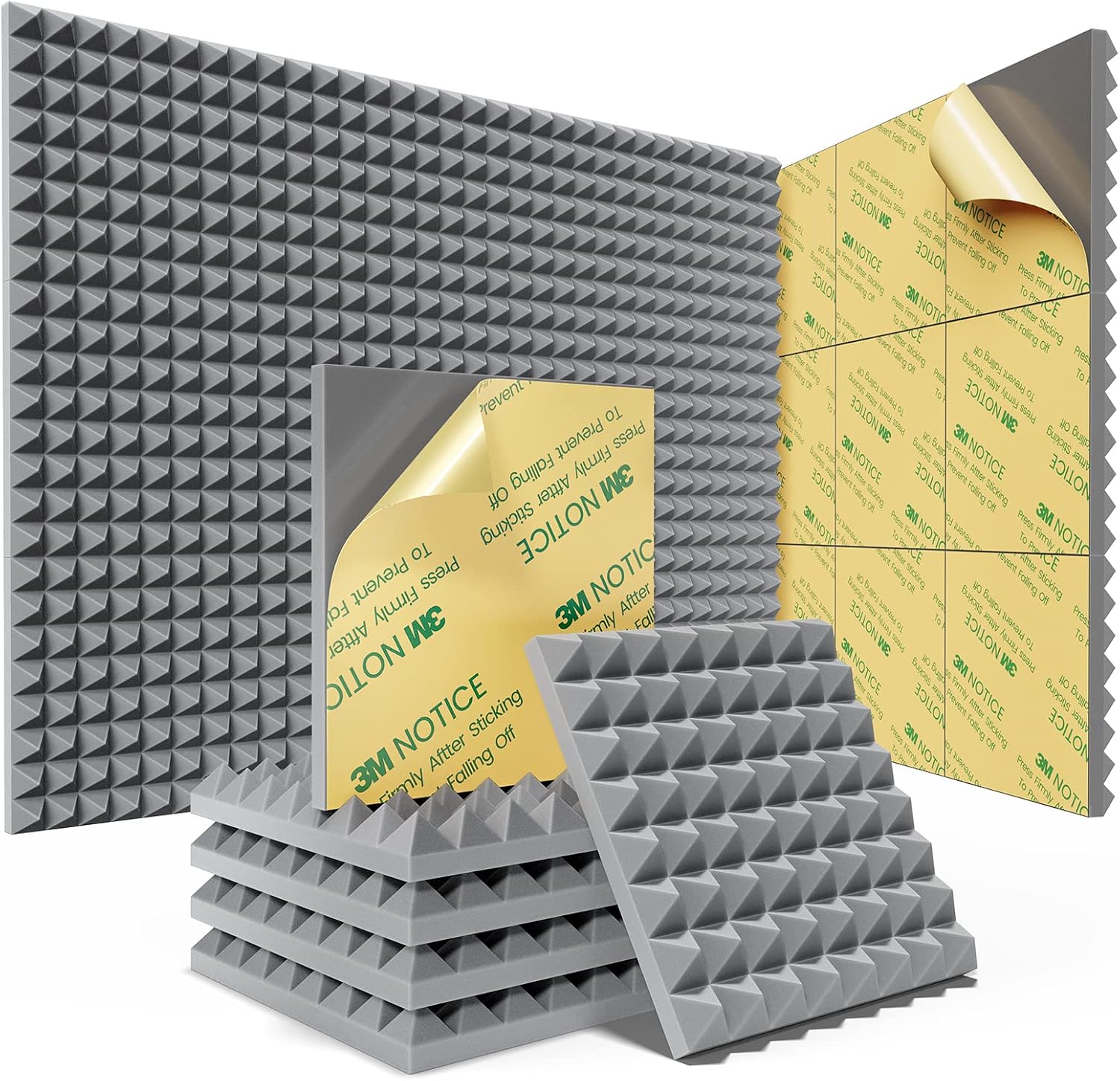 Sonicism Acoustic Panels Self-Adhesive Pyramid 12 Pack,12" X 12" X 2" Sound Proof Foam Panels for Walls,35kg/m³High Density Soundproof Wall Panels Fast Expand,Sound Absorption & Decoration(Purple)