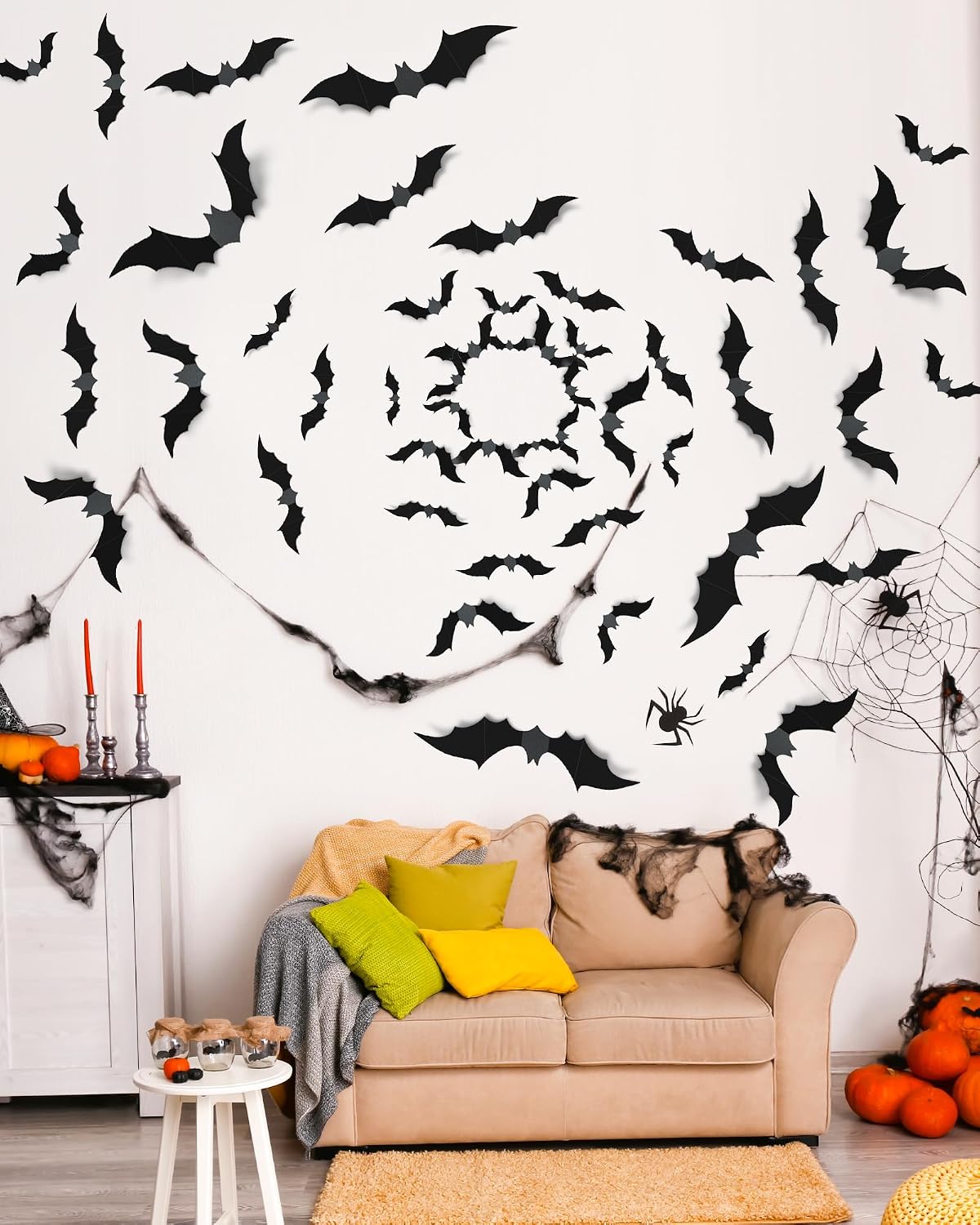 28 Pcs 3D Halloween Decorations Bats Decor,5 Sizes Bats Wall Decor Indoor