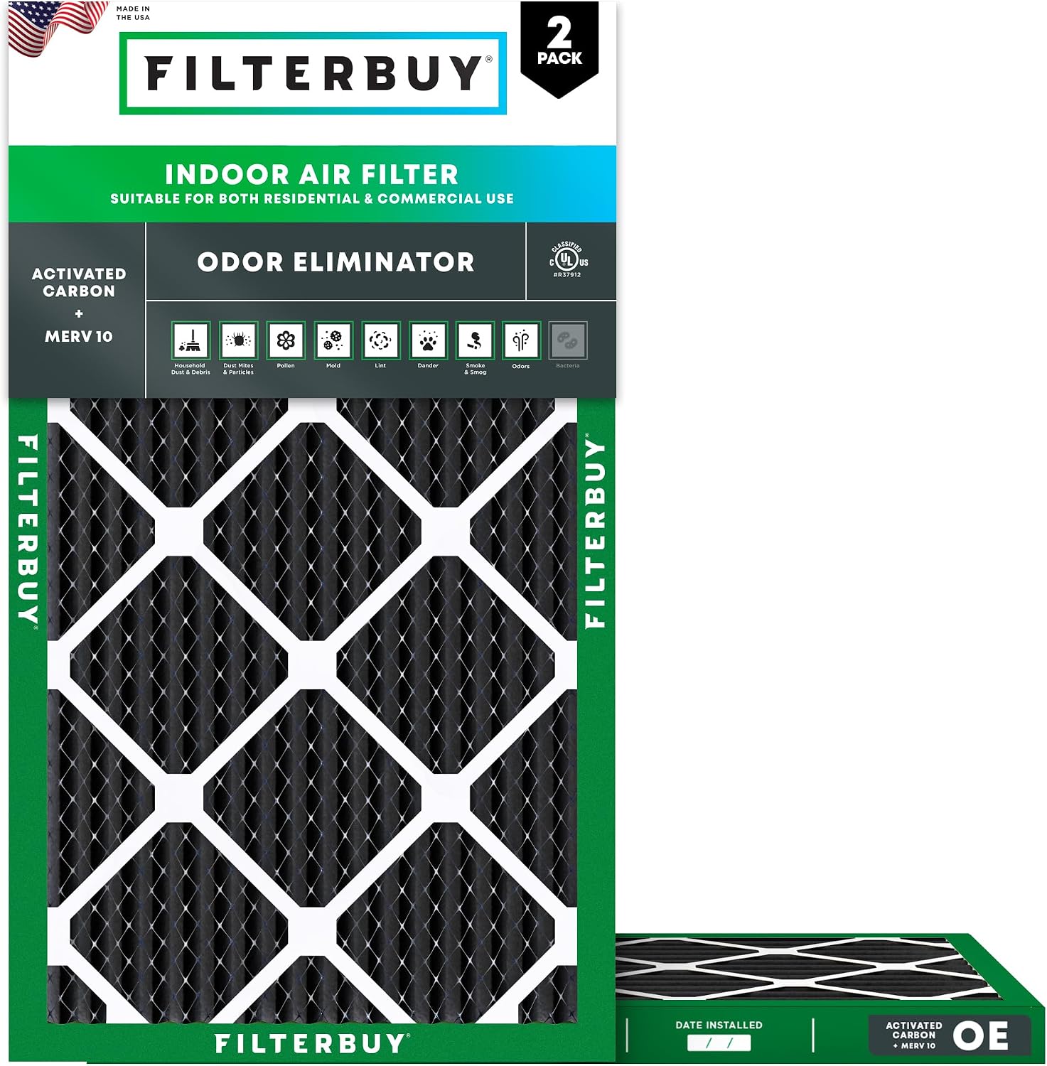 Filterbuy 20x30x1 Air Filter MERV 10 Odor & Allergy Defense (2-Pack)