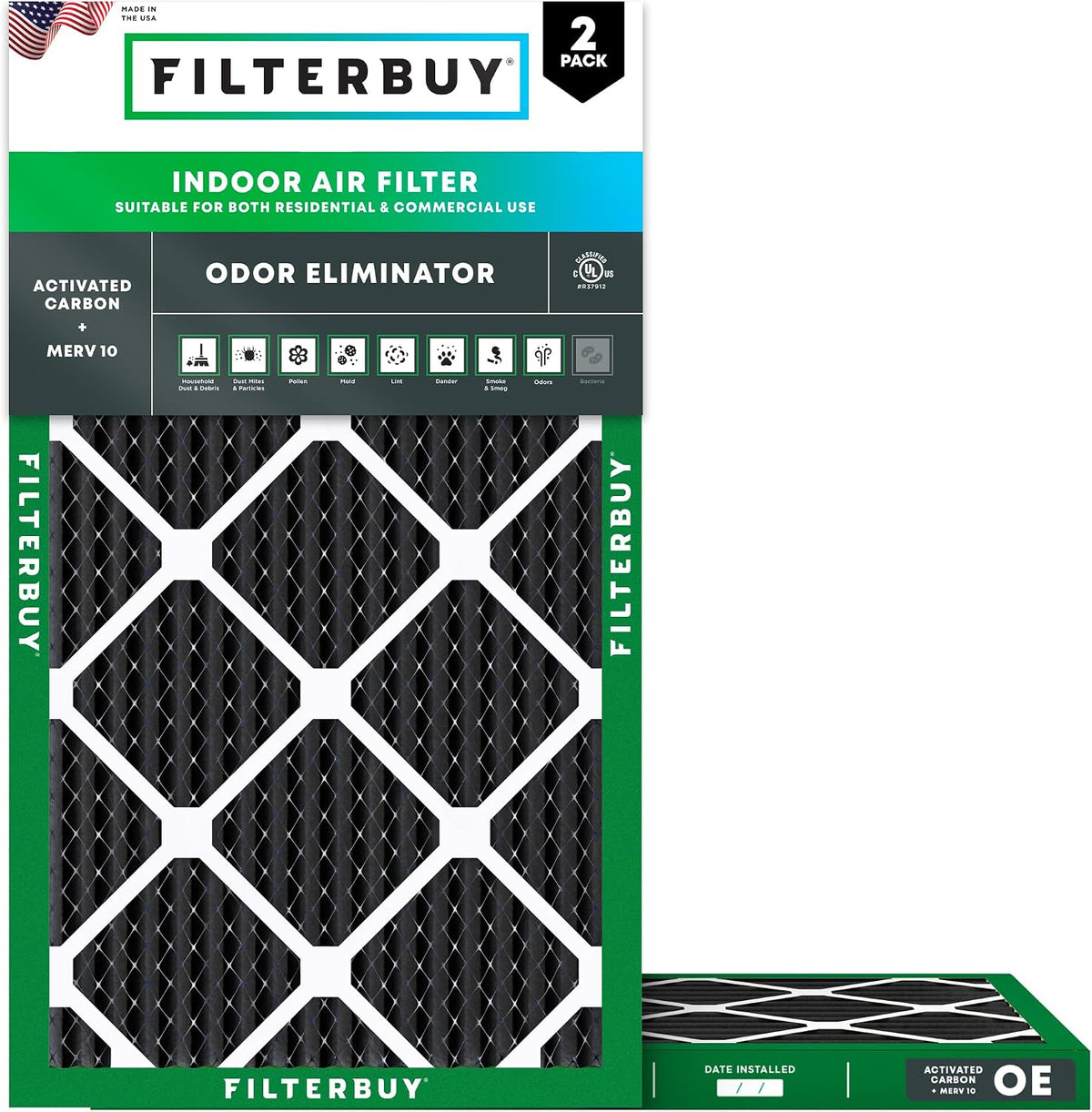 Filterbuy 20x30x1 Air Filter MERV 10 Odor & Allergy Defense (2-Pack)