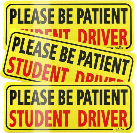 JUSTTOP 3pcs Student Driver Magnet for Car, Please Be Patient Student Driver, New Drivers Sticker Safety Warning, Magnetic Reflective Rookie Driver Bumper Sticker (Black&Red)
