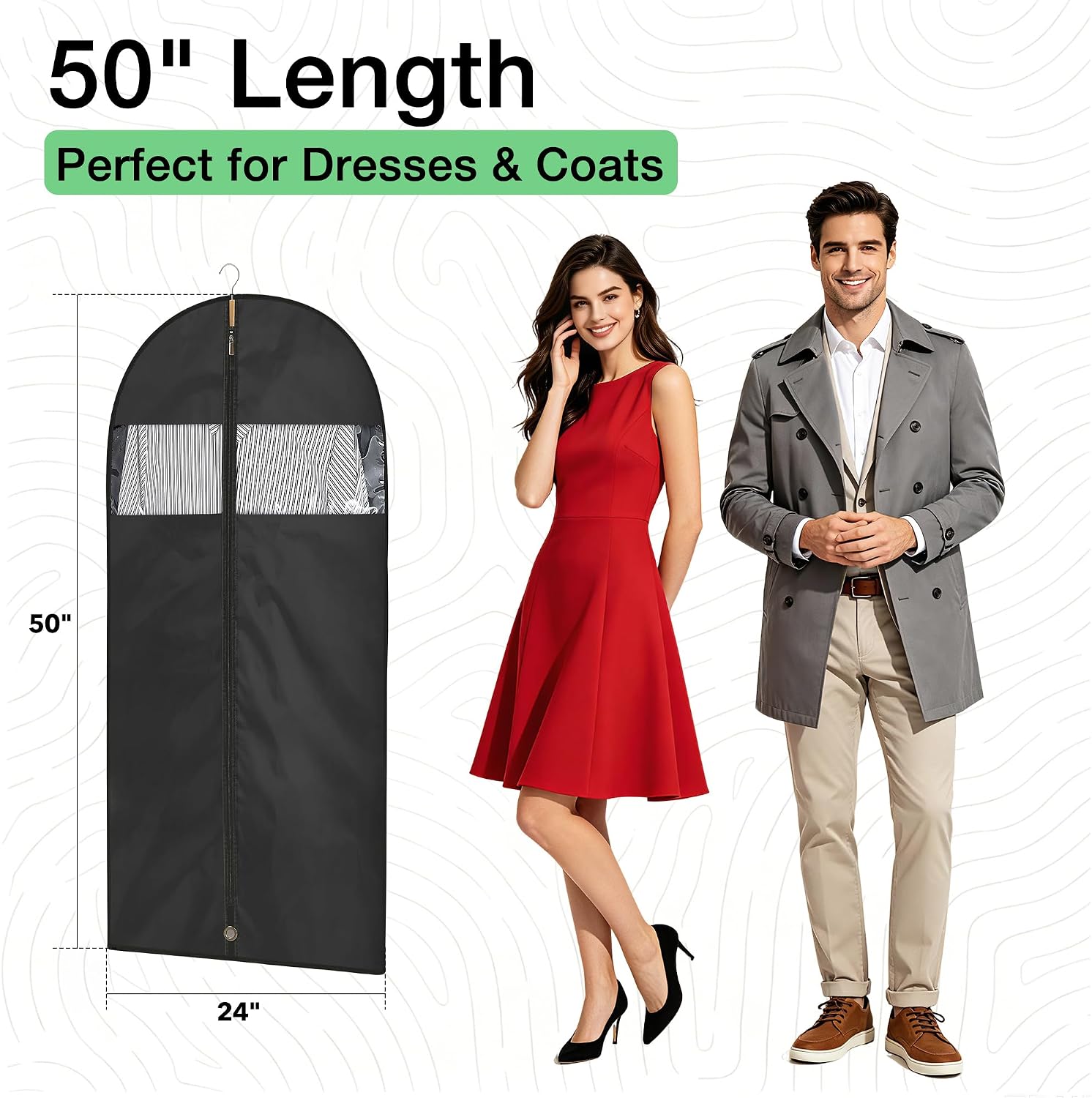 Garment Bags for Hanging Clothes, 50" Suit Bags for Closet Storage, 2-Pack Garment Covers with Clear Window, Foldable Clothing Bags for Suits, Jackets & Dresses (Black)