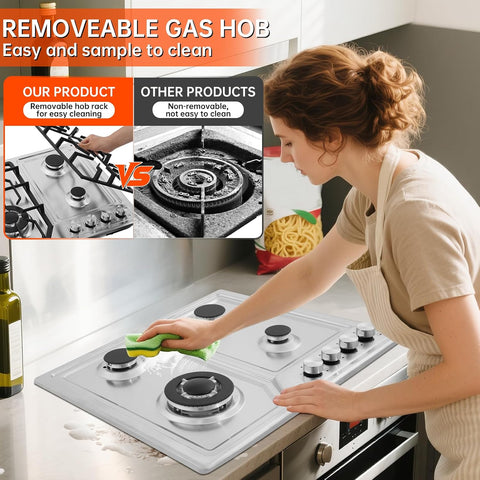 22″x20″ Built in Gas Cooktop 4 Burners Stainless Steel Stove with NG/LPG Conversion Kit Thermocouple Protection and Easy to Clean (20Wx22L)