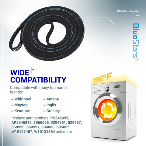 [2-Pack] BlueStars 341241 Dryer Drum Belt Compatible with Whirlpool Kenmore