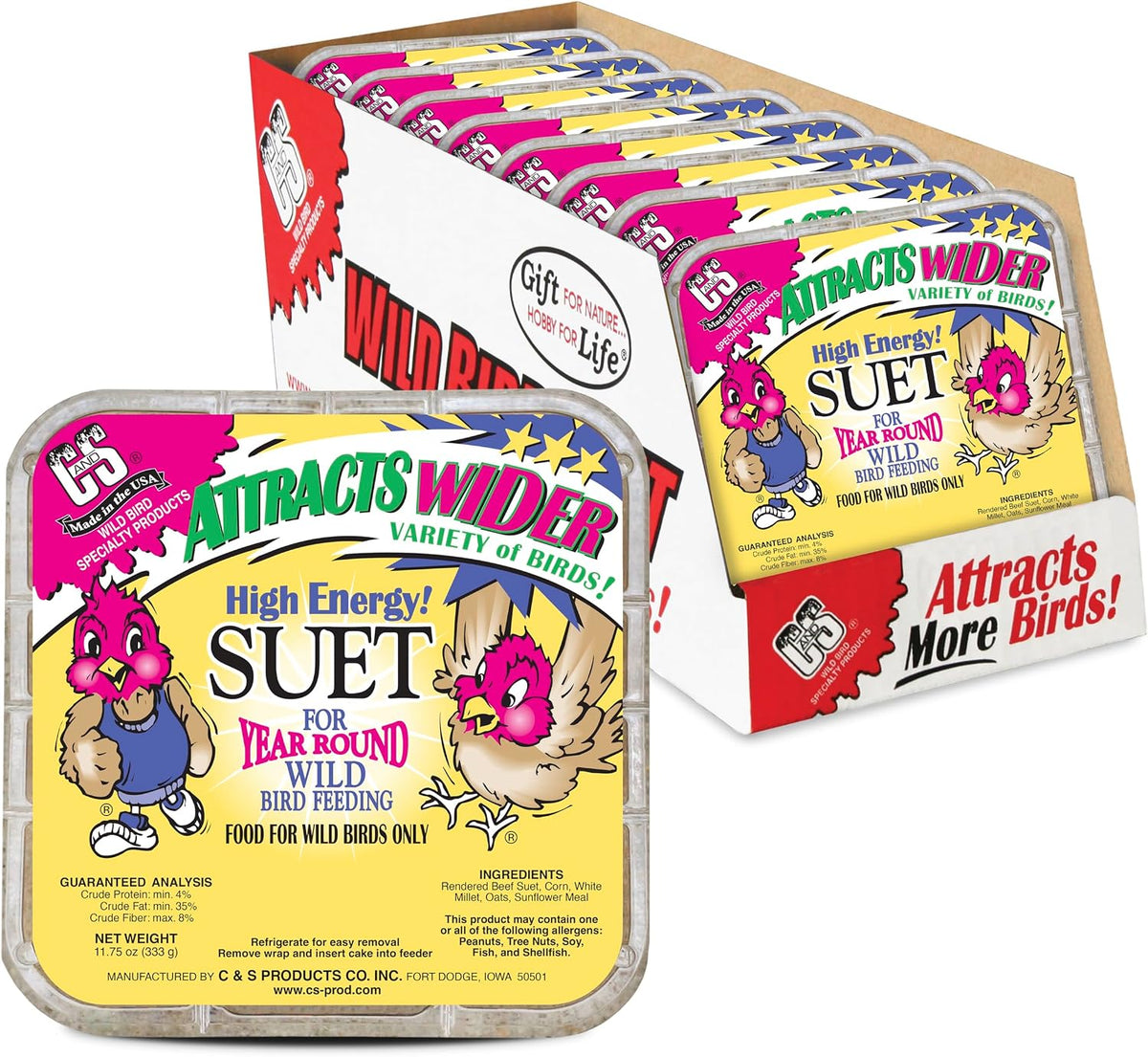 C&S High Energy Suet Treat, Suet Cakes for Wild Birds, Pack of 8