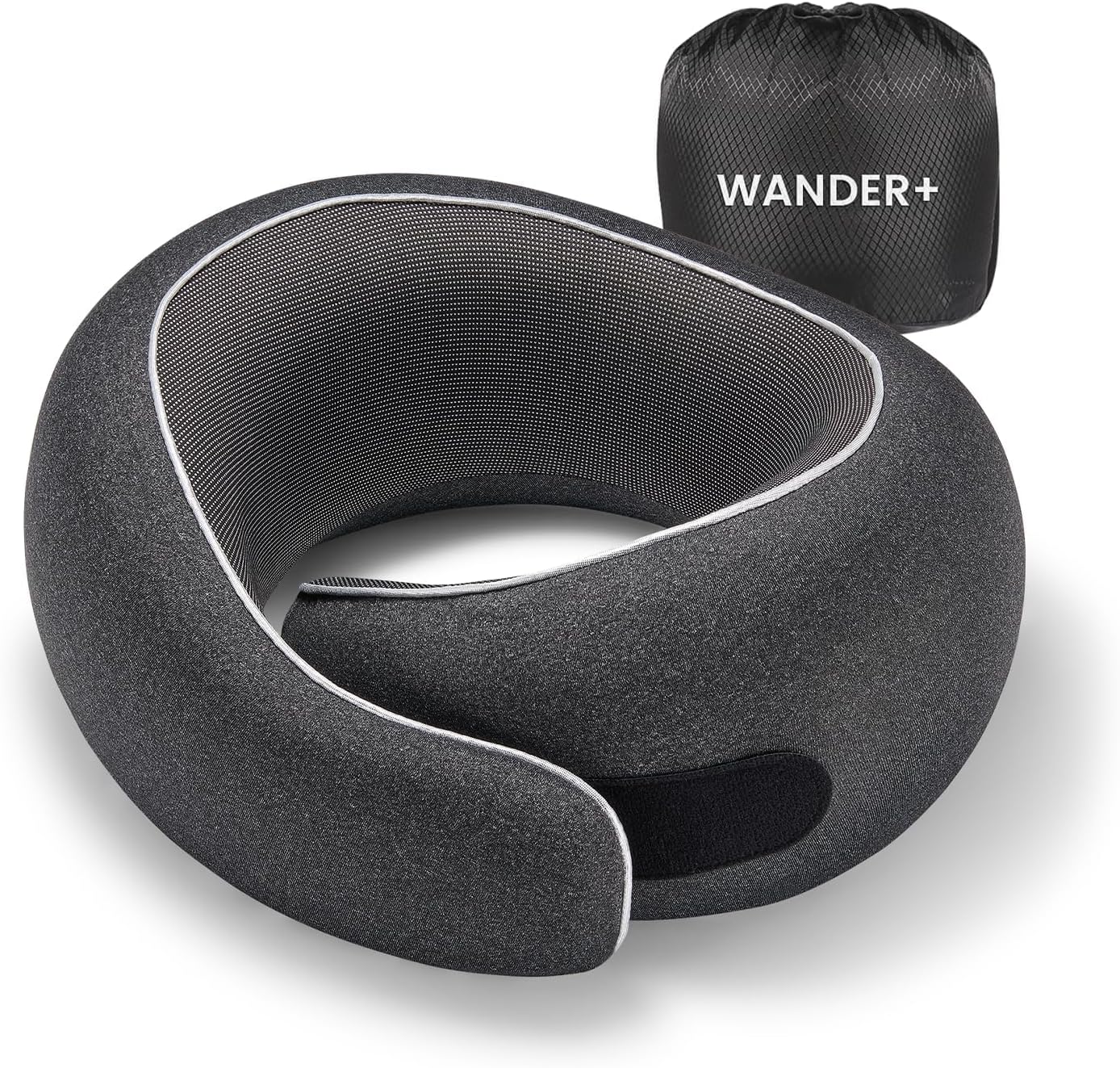 Wander+®Travel Neck Pillow, Pure Memory Foam Neck Pillow for Airplanes, Comfortable Breathable Cover, 360 Degree Support Ergonomic Design Best for Sleeping Plane Train Travel Essentials Max Black