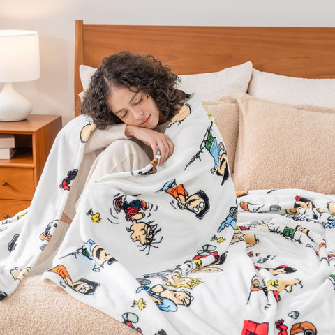 Berkshire Blanket Peanuts® VelvetLoft® Cute Character Snoopy Plush Blanket,Peanuts Stripe Multi,Twin 60 in x 90 in (Official Peanuts® Product)