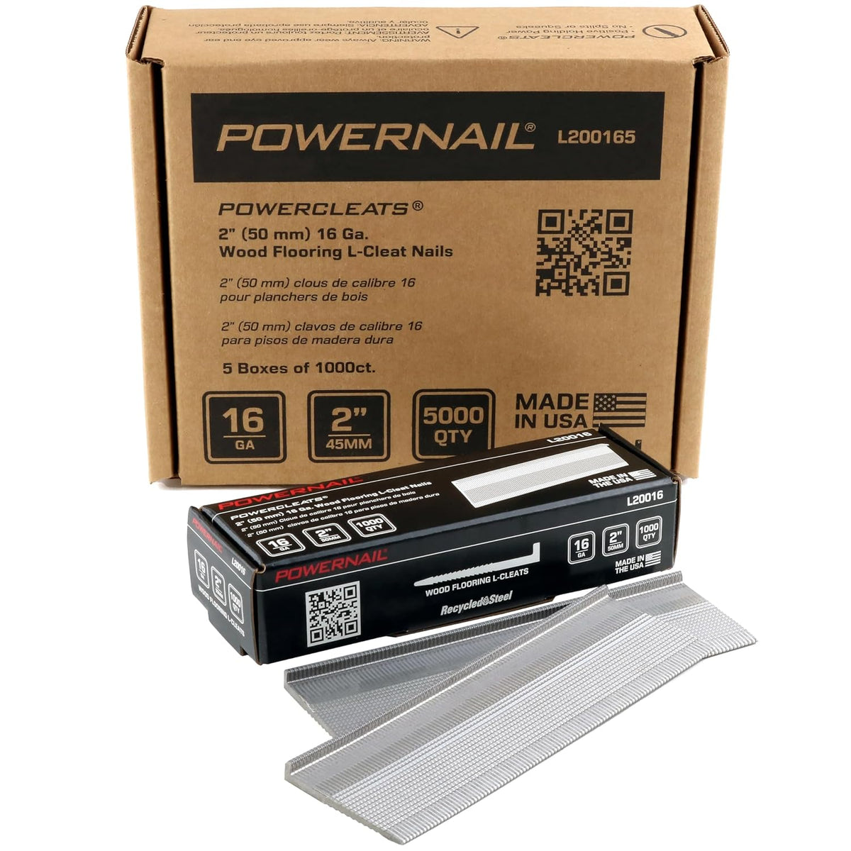 Powernail L200165 16 Gauge 2 Inch Length L-Cleat Nail for Hardwood Flooring (1 case of 5-1000ct Boxes)