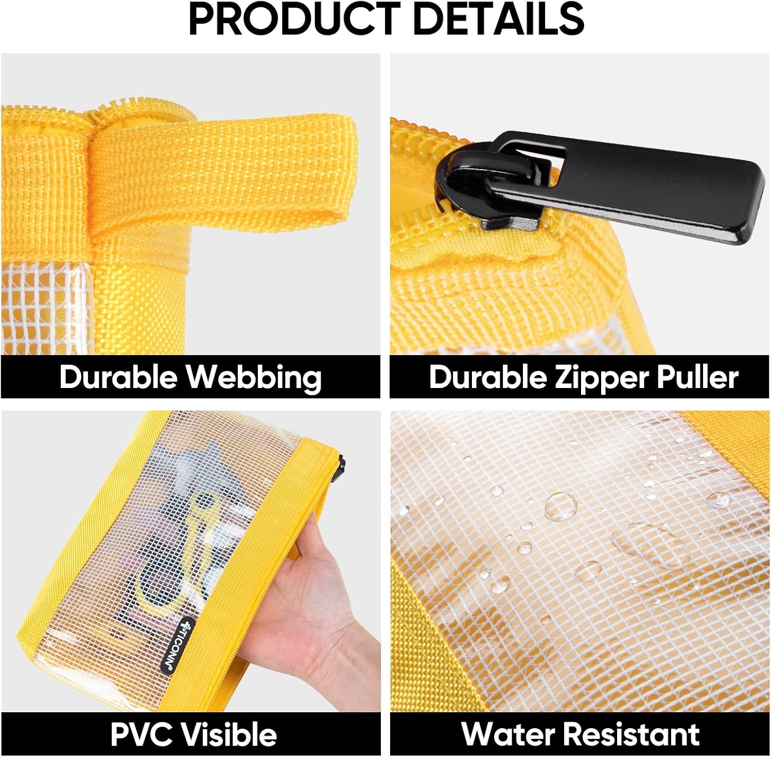 TICONN Tool Pouch, 1680D Oxford Small Tool Bag, Tool Pouches with Zipper, Clear Utility Bag Zipper Pouch for Tool Organizers and Storage (6PK Combo)