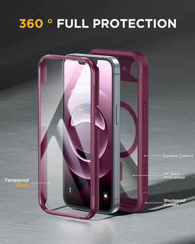miracase for Phone 17e Case & iPhone 16e Case, Full-Body Phone with Built-in Glass Screen Protector, [Magnetic with MagSafe] Military Drop Proof 17 E/ 16 E Cover Bumper 6.1 inch, Plum