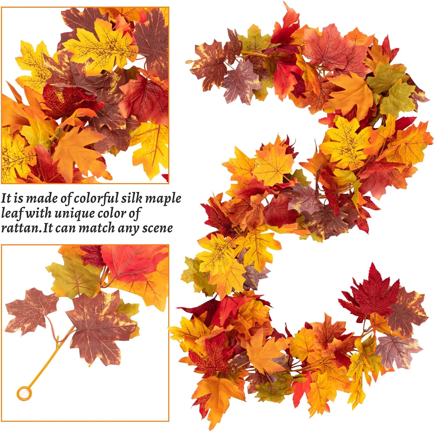 Fall Maple Leaf Garland, Yellow, 2PCS, 11.8FT