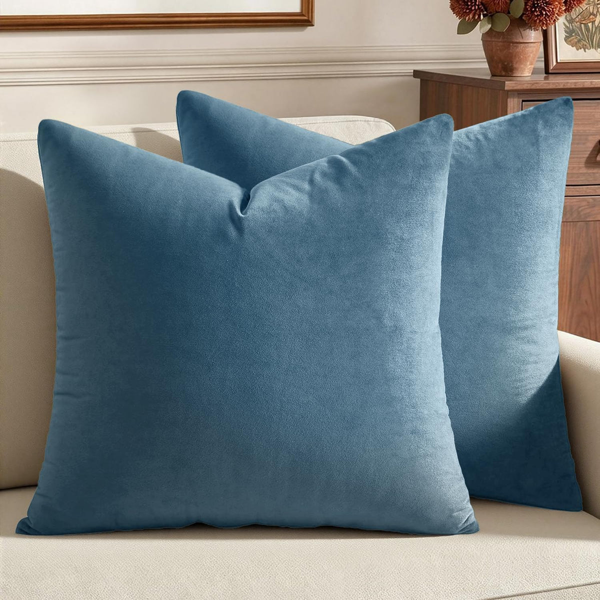 MIULEE Velvet Throw Pillow Covers 18x18 Inch Pack of 2 Blue Gray