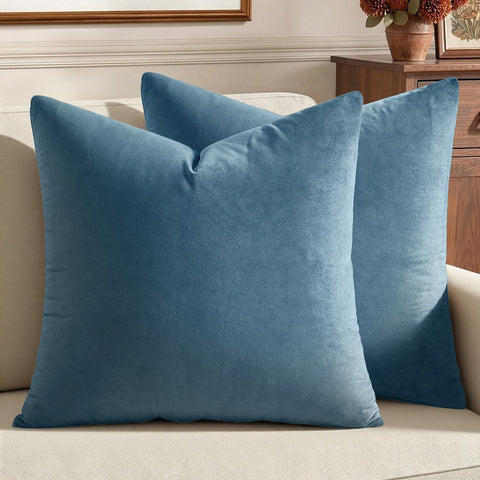 MIULEE Velvet Throw Pillow Covers 18x18 Inch Pack of 2 Blue Gray