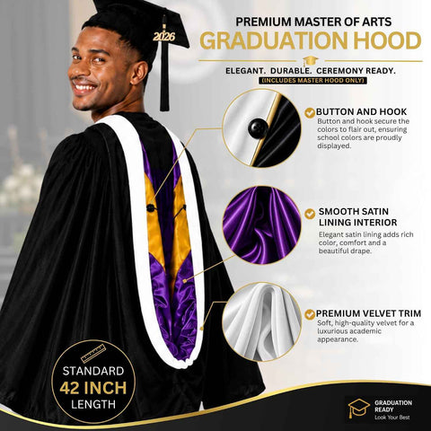 Cappe Diem Master Graduation Deluxe Hood (Nursing, Social Work, Theology, MBA, M.Ed, M.Sc.) Apricot Salmon Peacock