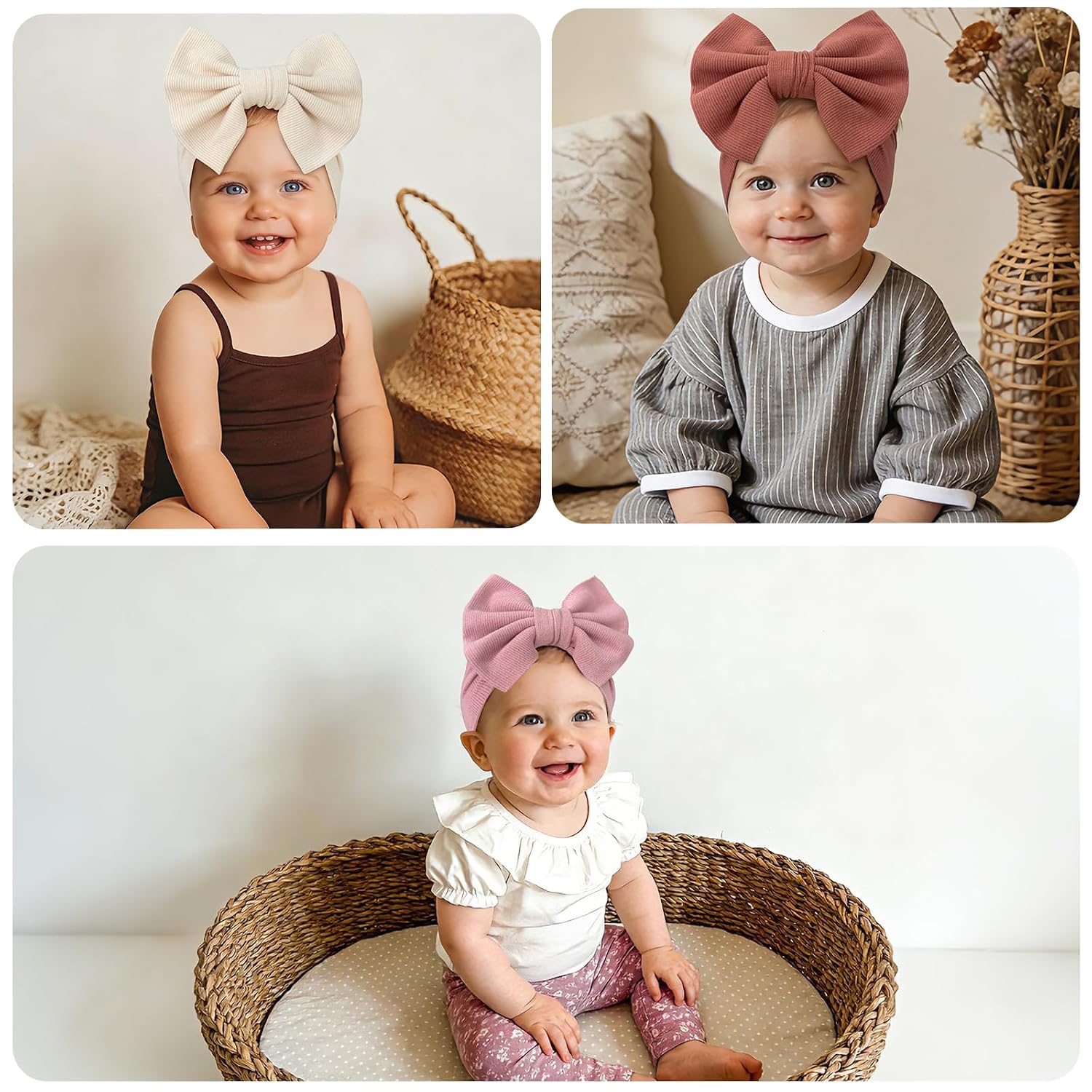 CÉLLOT 8 Colors Super Stretchy Soft Knot Bow Nylon Headbands for Baby Girls