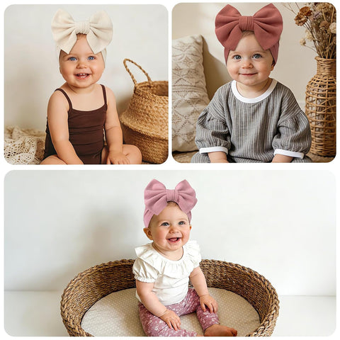 CÉLLOT 8 Colors Super Stretchy Soft Knot Bow Nylon Headbands for Baby Girls