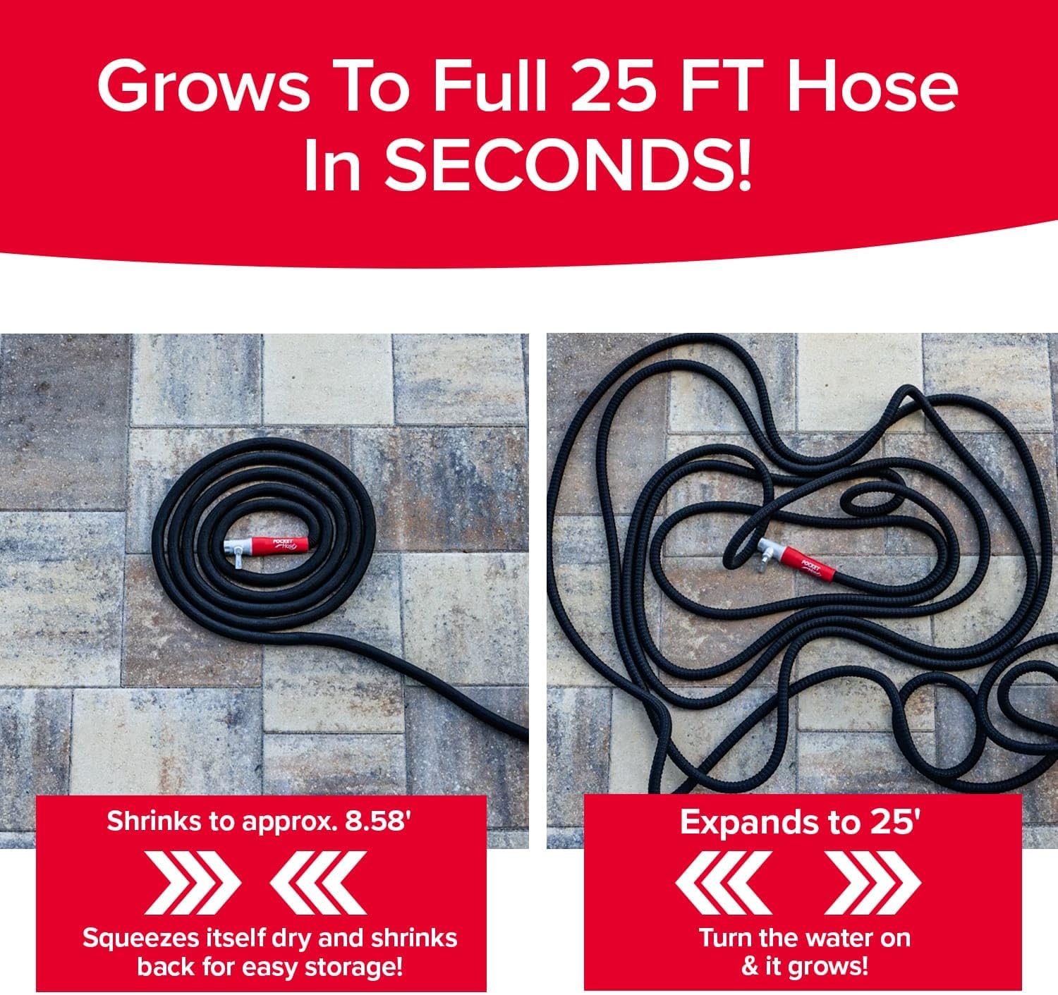 Pocket Hose 25 FT Silver Bullet 2.0 Hose, Turbo Shot Nozzle, Kink-Free