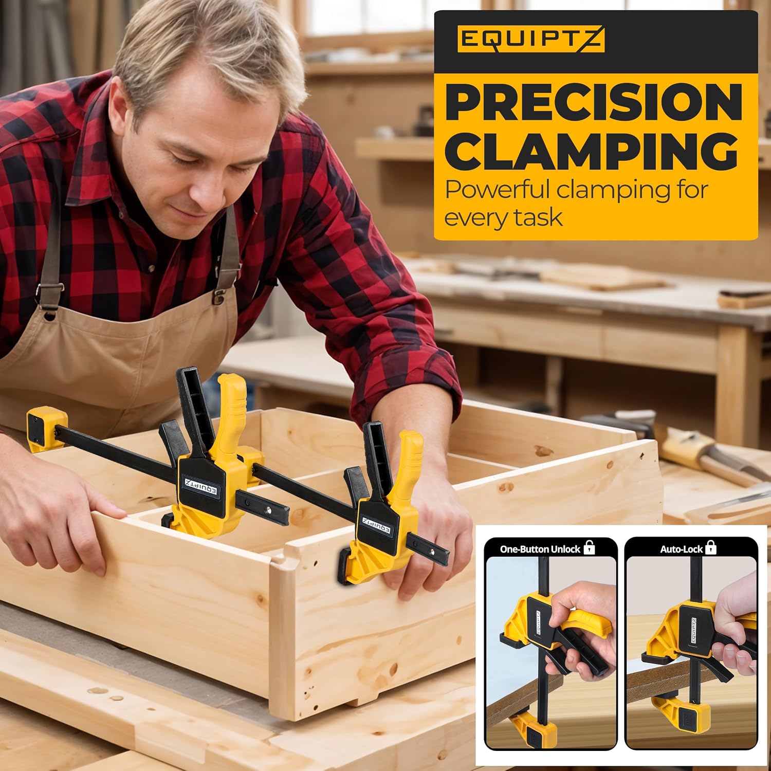 EQUIPTZ 12 inch Bar Clamps for Woodworking – 2 Pack Quick Grip Clamps Set with 150 lbs Force – Wood Clamps for Gluing, Carpentry, DIY, and Metalworking (12 inch Size, 2 Pack)