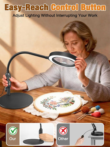 30X 10X Magnifying Glass with Light and Stand, 5 Color Modes Stepless Dimmable, Optical Grade HD Lens, LED Lighted Magnifier Hands Free with Flexible Gooseneck for Close Work, Craft, Hobby, Painting