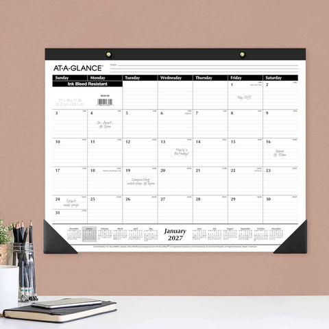 AT-A-GLANCE 2027 Desk Pad Calendar, Monthly Desk Wall Planner, 21.75" x 17", Ruled Blocks, 3 Pack (AZSK240027), White