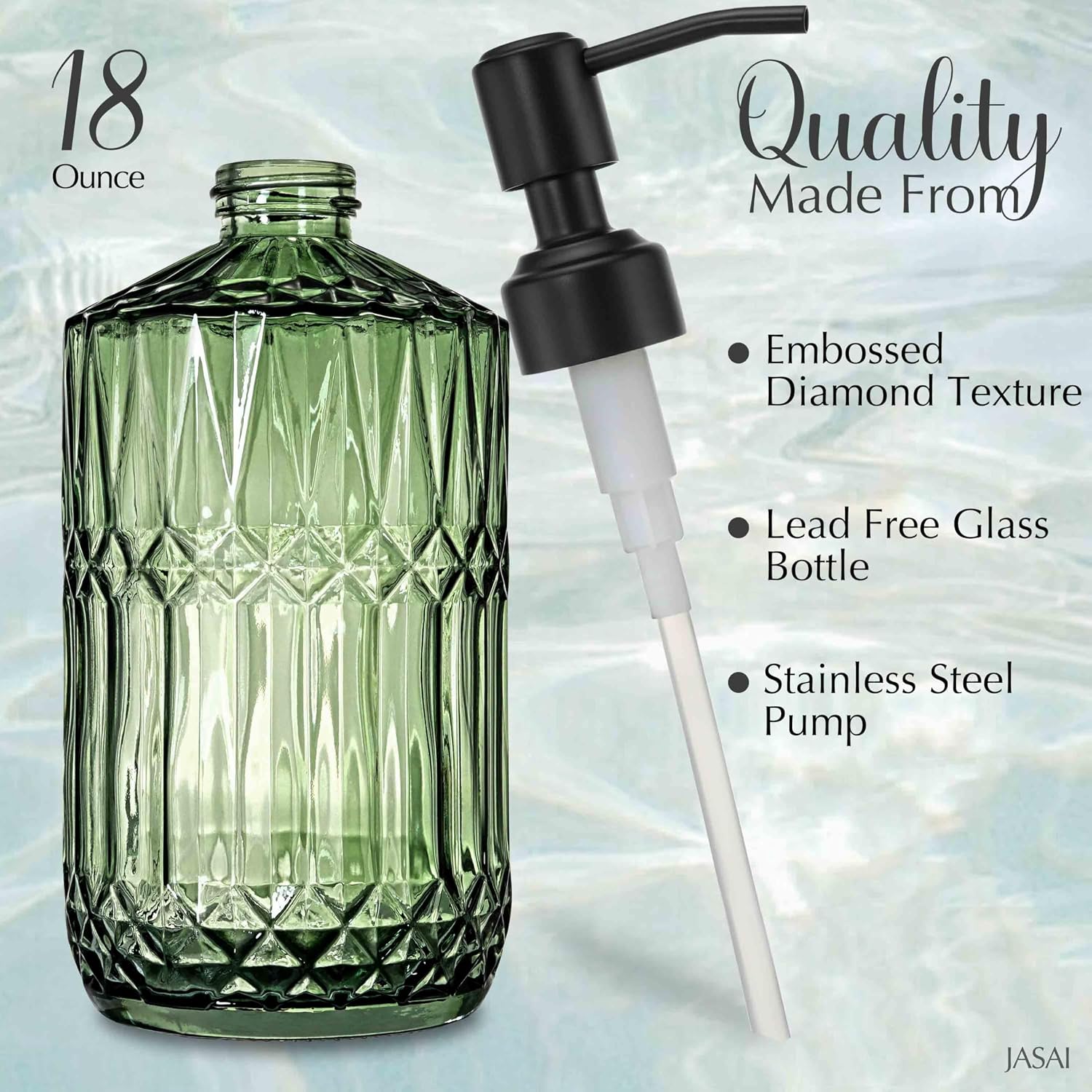 JASAI 18 Oz Green Soap Dispenser with Black Rust Proof Pump