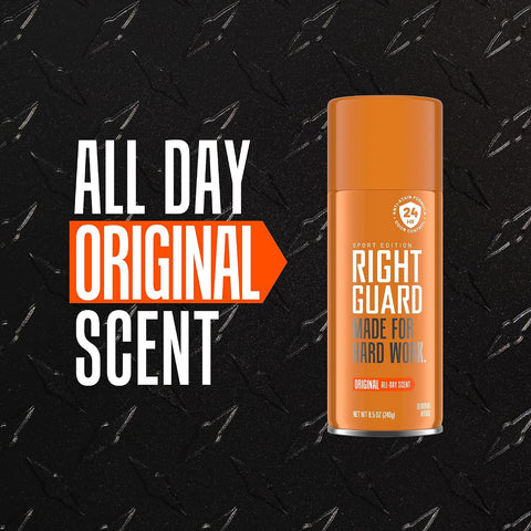 Right Guard Sport Original Scent Deodorant Spray - Aluminum Free Spray Deodorant for Men, 24-Hour Odor Protection, Anti-Stain, & Long-Lasting, 8.5 oz (12 Pack)