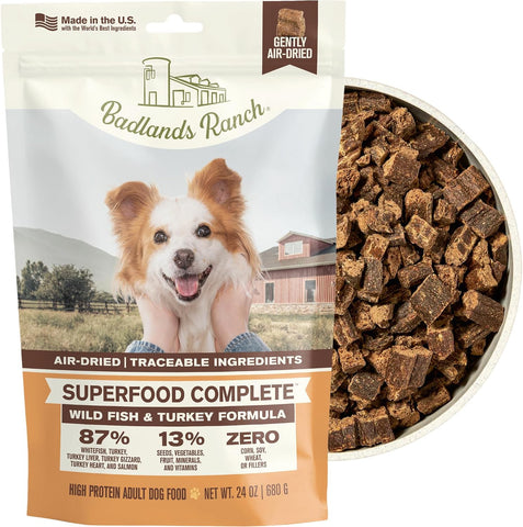 BADLANDS RANCH Air-Dried Fish & Turkey Dog Food, 87% Meat, 24 oz