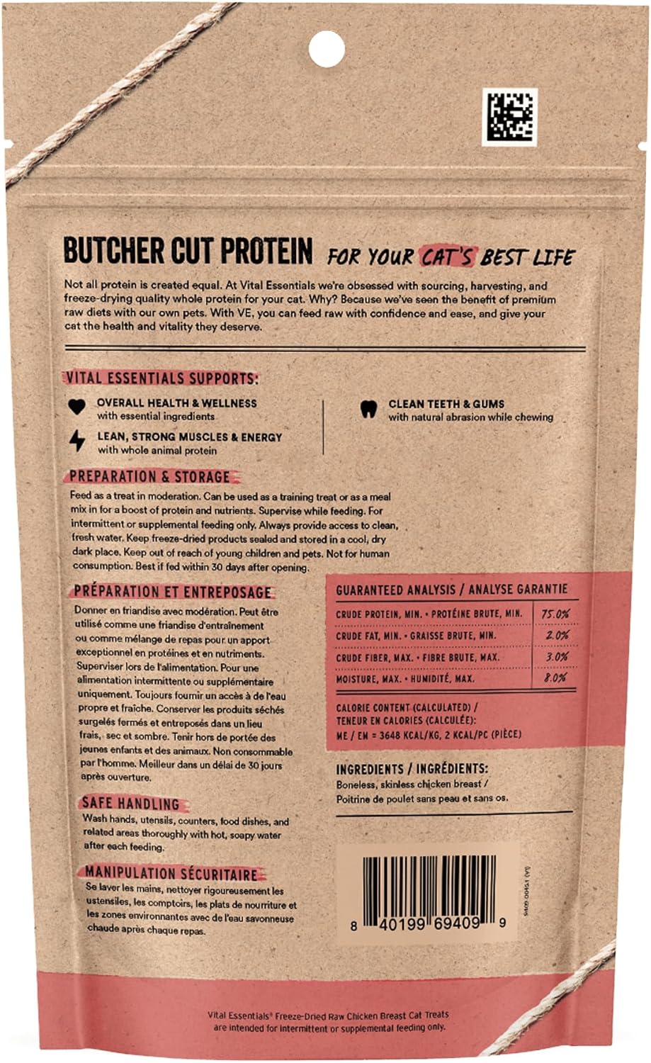 Vital Essentials Freeze Dried Cat Treats, Chicken Breast, 2.1 oz Bag
