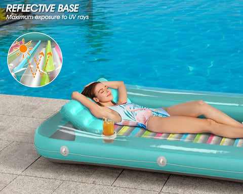 Inflatable Tanning Pool Lounger Float - Jasonwell 4 in 1 Sun Tan Tub Sunbathing Pool Lounge Raft Floatie Toys Water Filled Tanning Bed Mat Pad for Adult Blow Up Kiddie Pools Kids Ball Pit (MG,L)