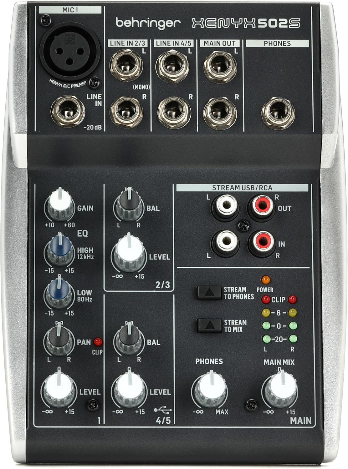 Behringer XENYX 502S Premium Analog 5-Input Mixer with USB Streaming Interface