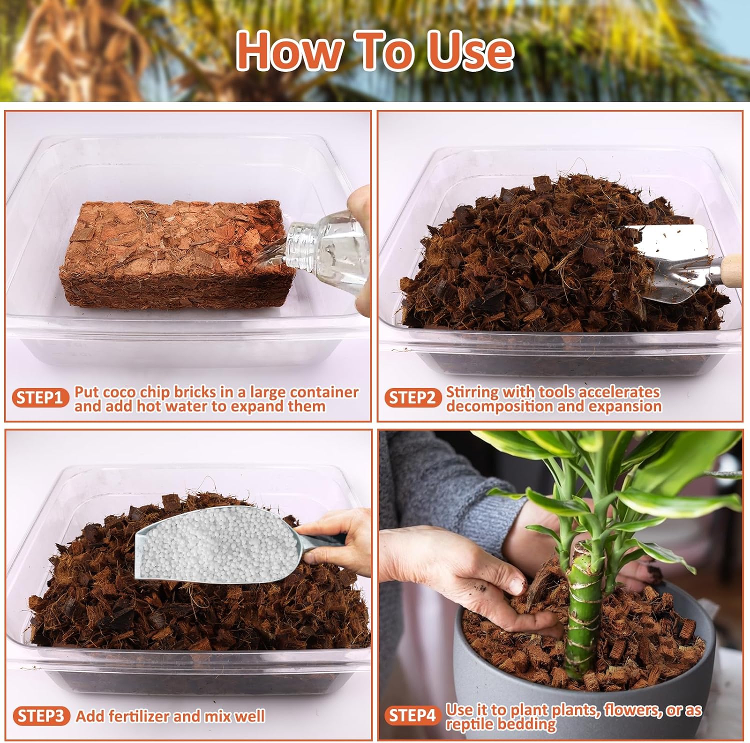 Riare 8 Pack Organic Coco Coir Chips for Plants, 8.8 lb Coconut Husk Bricks