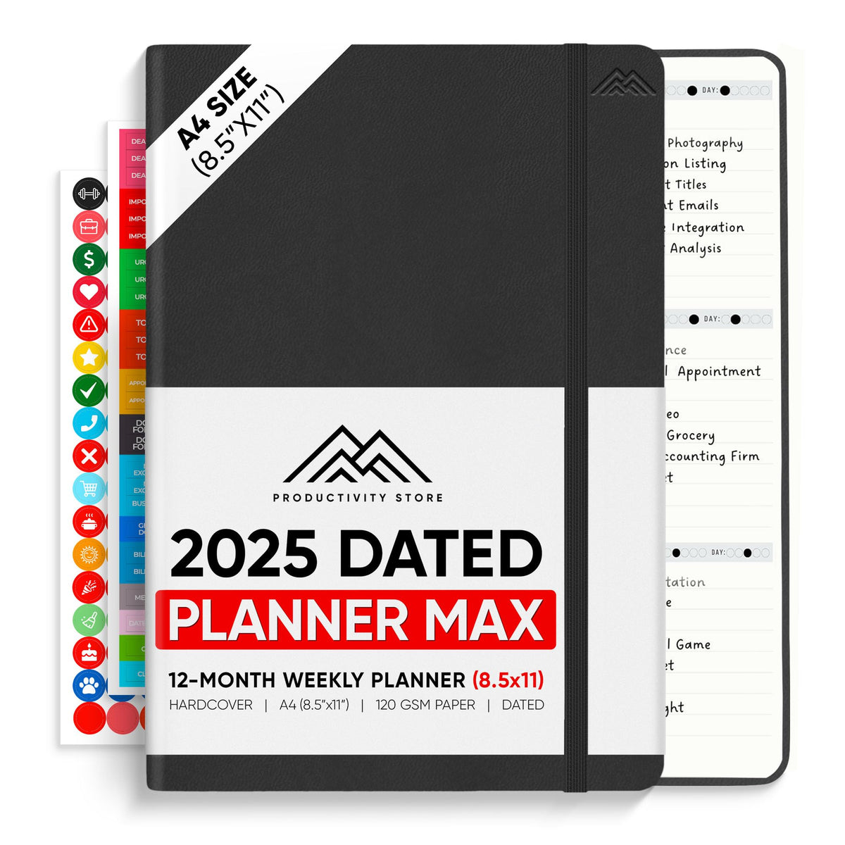 Dated, 2025 Planner, 8.5" x 11" - The #1 Productivity Planner to Achieve Your 2025 Goals - Planner 2025-2026 by PRODUCTIVITY STORE (A4, BLACK)